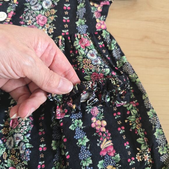 Vintage Kole Kole Girls Hawaiian Black Dress Floral & Fruit Print Size 2T USA - Picture 5 of 8